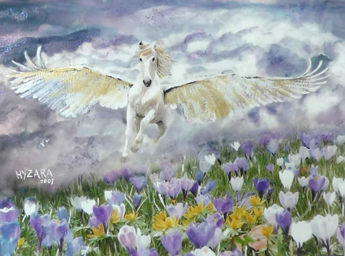 LICHT und LIEBE KUNST von HYZARA Aquarell Neujahr Botschaft des Pegasus KRAFT und FREUDE